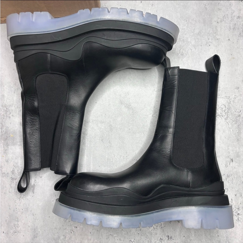 Bottega Tire 44 Men Black Leather Boots